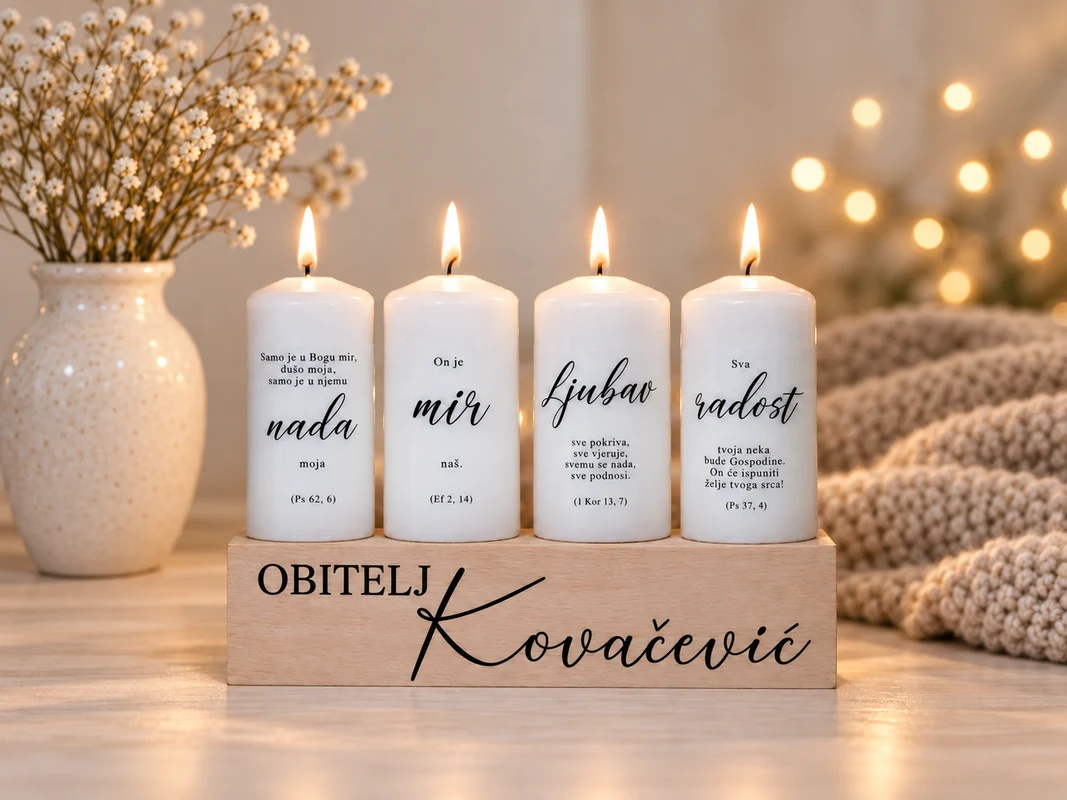Četiri adventske svijeće u drvenom svijećnjaku